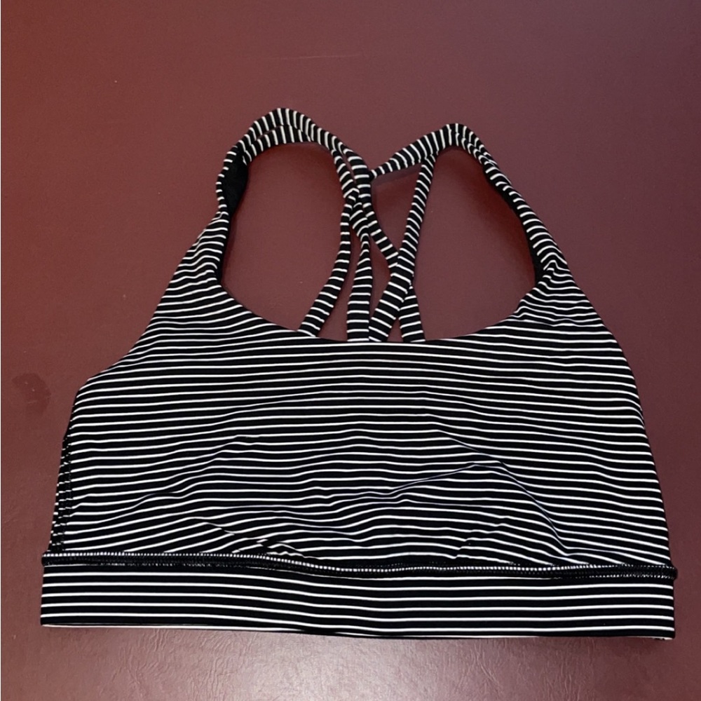 lululemon black and white striped energy bra